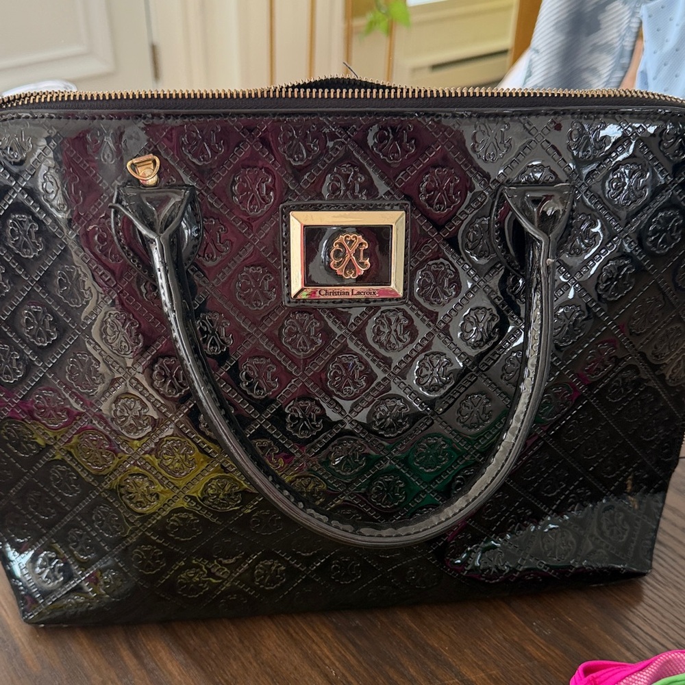 Christian Lacroix Black Patent Satchel with Gold Plaque